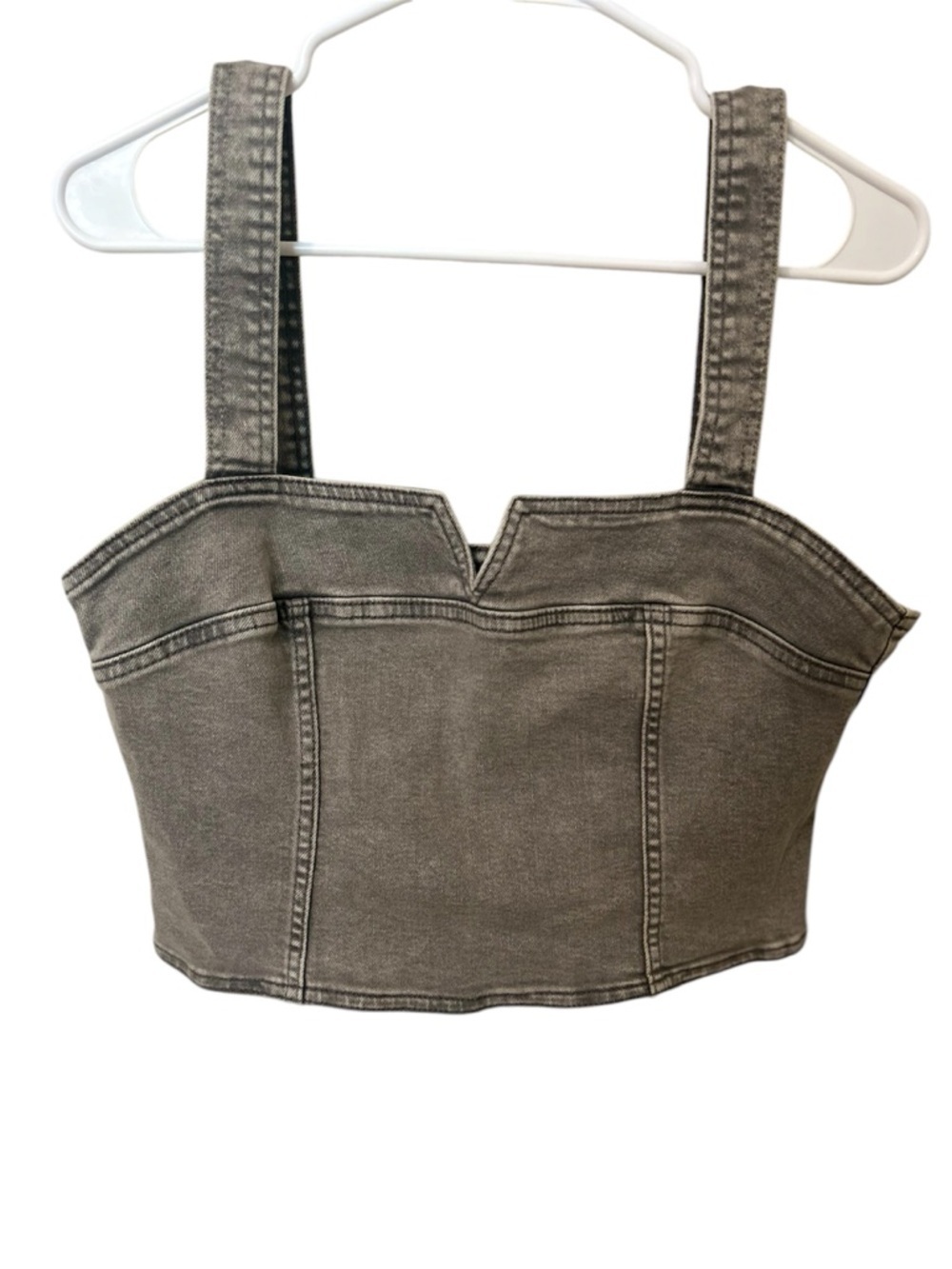 H&M Divided Crop Tank Gray Washed Denim Corset Top Bustier Size Medium